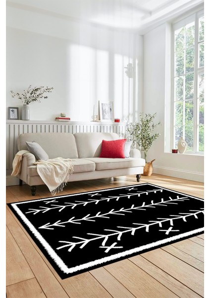 Dijital Kaymaz Yıkanabilir Modern Iskandinav Desen Mutfak Yolluk Salon Halısı, Iskandinav-07-Siyah,