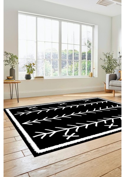 Dijital Kaymaz Yıkanabilir Modern Iskandinav Desen Mutfak Yolluk Salon Halısı, Iskandinav-07-Siyah,