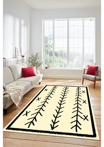 Dijital Kaymaz Yıkanabilir Modern Iskandinav Desen Mutfak Yolluk Salon Halısı, Iskandinav-07-Krem,