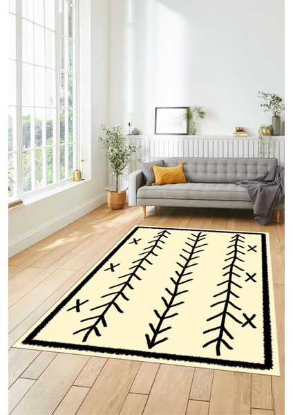 Dijital Kaymaz Yıkanabilir Modern Iskandinav Desen Mutfak Yolluk Salon Halısı, Iskandinav-07-Krem, modelleri