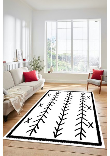 Dijital Kaymaz Yıkanabilir Modern Iskandinav Desen Mutfak Yolluk Salon Halısı, Iskandinav-07-Beyaz,