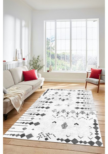 Iskandinav Desen Modern Kaymaz Yıkanabilir Yolluk Mutfak Salon Halısı, Iskandinav-24-Beyaz, indirimleri
