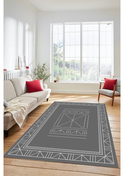 Dijital Ince Kaymaz Yıkanabilir Iskandinav Desen Mutfak Yolluk Salon Halısı, Iskandinav-09-Gri,