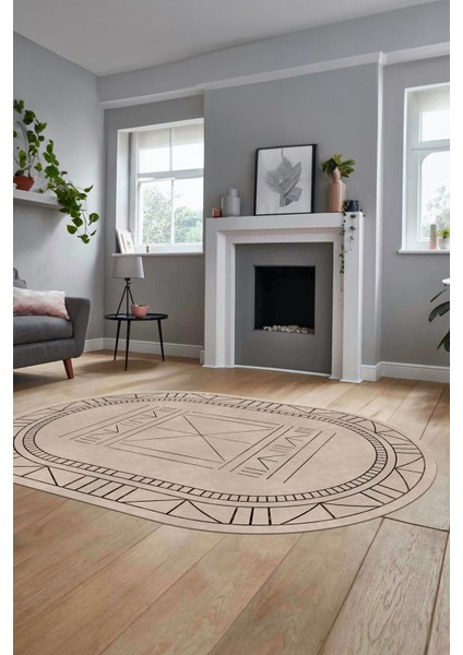 Dijital Ince Kaymaz Yıkanabilir Iskandinav Oval Mutfak Yolluk Salon Halısı, O-Iskandinav-09-Bej, fiyatları