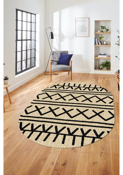 Dijital Kaymaz Yıkanabilir Iskandinav Desen Oval Mutfak Yolluk Salon Halısı, O-Iskandinav-28-Bej, modelleri