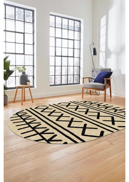 Dijital Kaymaz Yıkanabilir Iskandinav Desen Oval Mutfak Yolluk Salon Halısı, O-Iskandinav-28-Bej, fırsatları