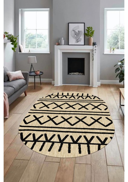 Dijital Kaymaz Yıkanabilir Iskandinav Desen Oval Mutfak Yolluk Salon Halısı, O-Iskandinav-28-Bej, indirimleri