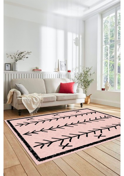 Dijital Kaymaz Yıkanabilir Modern Iskandinav Desen Mutfak Yolluk Salon Halısı, Iskandinav-07-Pembe,