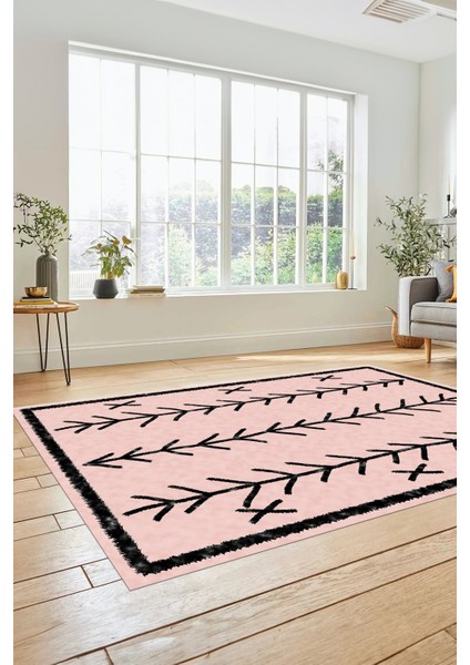 Dijital Kaymaz Yıkanabilir Modern Iskandinav Desen Mutfak Yolluk Salon Halısı, Iskandinav-07-Pembe,