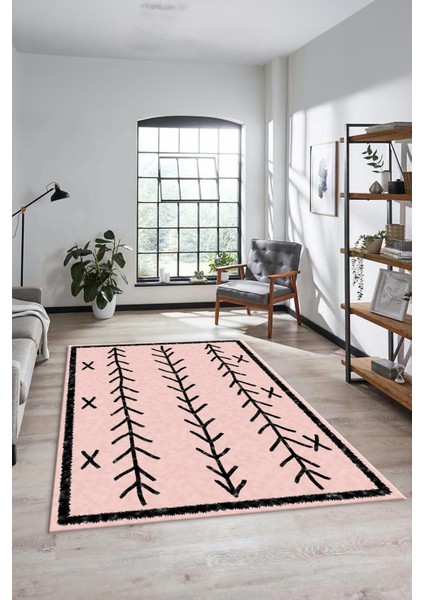 Dijital Kaymaz Yıkanabilir Modern Iskandinav Desen Mutfak Yolluk Salon Halısı, Iskandinav-07-Pembe,