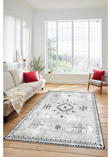 Dijital Kaymaz Yıkanabilir Iskandinav Desen Mutfak Yolluk Salon Halısı, Iskandinav-08-Gri,