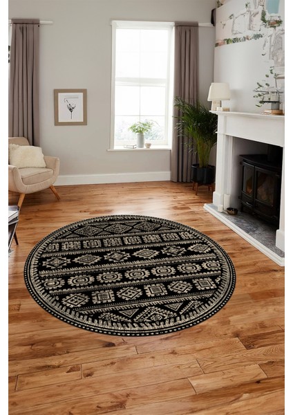 Iskandinav Desenli Kaymaz Yıkanabilir Yuvarlak Mutfak Salon Halısı, Y-Iskandinav-23-Siyah, modelleri