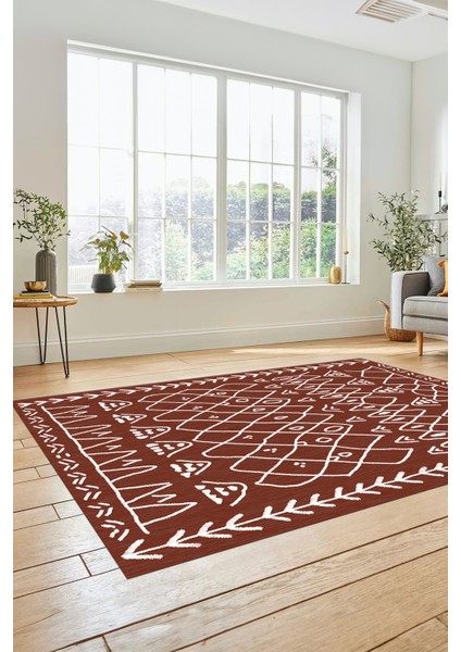 Iskandinav Desen Dijital Kaymaz Yıkanabilir Mutfak Koridor Salon Halısı, Iskandinav-19-Kahve,