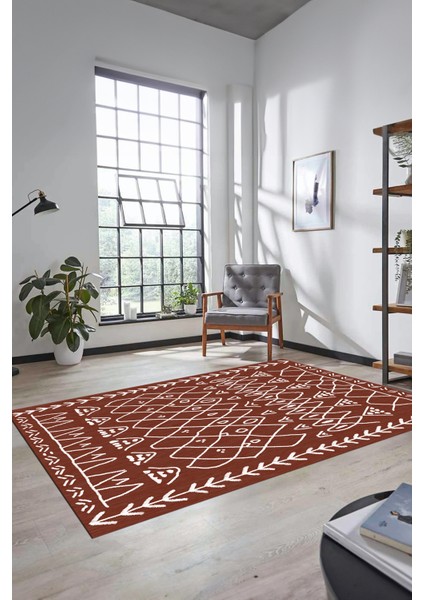 Iskandinav Desen Dijital Kaymaz Yıkanabilir Mutfak Koridor Salon Halısı, Iskandinav-19-Kahve, modelleri