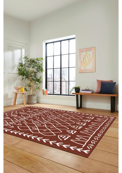 Iskandinav Desen Dijital Kaymaz Yıkanabilir Mutfak Koridor Salon Halısı, Iskandinav-19-Kahve, indirimleri