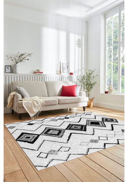 Modern Iskandinav Desen Dijital Kaymaz Yıkanabilir Yolluk Mutfak Salon Halısı, Iskandinav-13-Gri,
