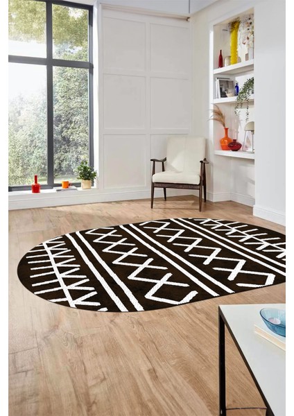 Dijital Kaymaz Yıkanabilir Iskandinav Desen Oval Mutfak Yolluk Salon Halısı, O-Iskandinav-28-Kahve, fiyatları