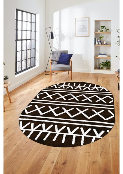 Dijital Kaymaz Yıkanabilir Iskandinav Desen Oval Mutfak Yolluk Salon Halısı, O-Iskandinav-28-Kahve, modelleri