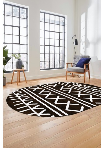 Dijital Kaymaz Yıkanabilir Iskandinav Desen Oval Mutfak Yolluk Salon Halısı, O-Iskandinav-28-Kahve, fırsatları