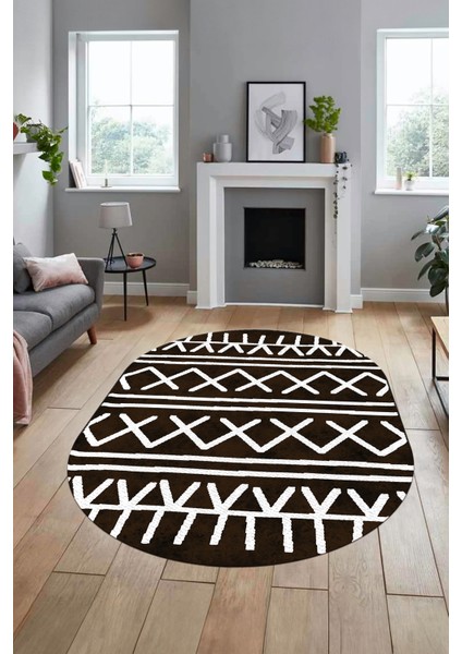 Dijital Kaymaz Yıkanabilir Iskandinav Desen Oval Mutfak Yolluk Salon Halısı, O-Iskandinav-28-Kahve, indirimleri