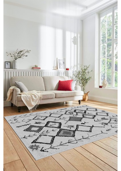 Zarif Iskandinav Desen Dijital Kaymaz Yıkanabilir Yolluk Mutfak Salon Halısı, Iskandinav-14-Gri,