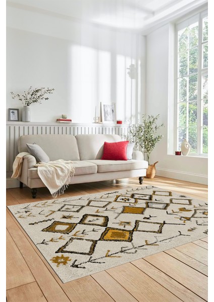 Zarif Iskandinav Desen Dijital Kaymaz Yıkanabilir Yolluk Mutfak Salon Halısı, Iskandinav-14-Kahve,