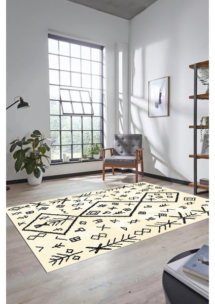 Iskandinav Şık Tasarım Dijital Kaymaz Yıkanabilir Yolluk Mutfak Salon Halısı, Iskandinav-16-Krem, fırsatları