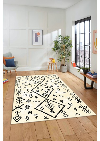 Iskandinav Şık Tasarım Dijital Kaymaz Yıkanabilir Yolluk Mutfak Salon Halısı, Iskandinav-16-Krem, indirimleri