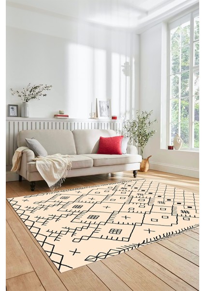 Dijital Kaymaz Yıkanabilir Iskandinav Desen Mutfak Yolluk Salon Halısı, Iskandinav-10-Krem, fiyatları