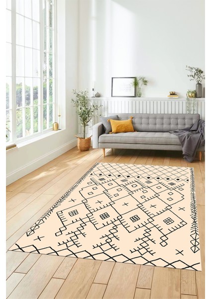 Dijital Kaymaz Yıkanabilir Iskandinav Desen Mutfak Yolluk Salon Halısı, Iskandinav-10-Krem, modelleri