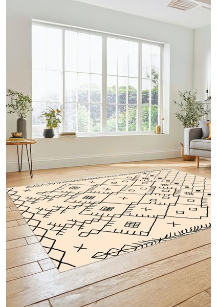 Dijital Kaymaz Yıkanabilir Iskandinav Desen Mutfak Yolluk Salon Halısı, Iskandinav-10-Krem, fırsatları