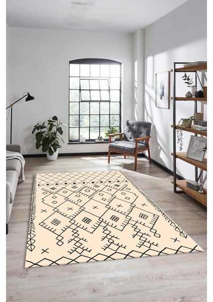 Dijital Kaymaz Yıkanabilir Iskandinav Desen Mutfak Yolluk Salon Halısı, Iskandinav-10-Krem, indirimleri