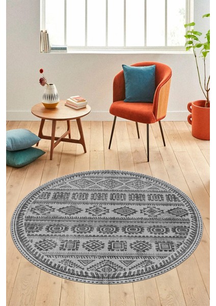 Iskandinav Desenli Kaymaz Yıkanabilir Yuvarlak Mutfak Salon Halısı, Y-Iskandinav-23-Gri, indirimleri