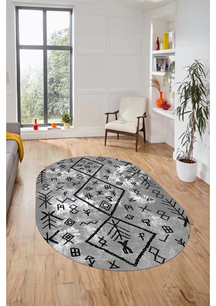 Iskandinav Şık Tasarım Kaymaz Yıkanabilir Oval Yolluk Mutfak Salon Halısı, O-Iskandinav-16-Gri, fırsatları