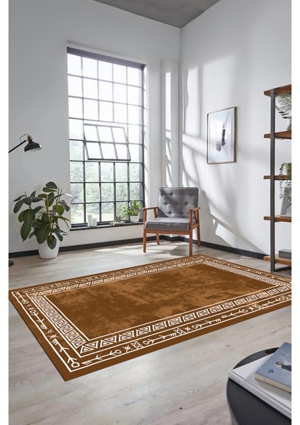Dijital Kaymaz Yıkanabilir Iskandinav Desenli Mutfak Yolluk Salon Halısı, Iskandinav-30-Kahve,