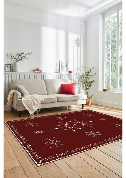 Dijital Kaymaz Yıkanabilir Iskandinav Desen Mutfak Yolluk Salon Halısı, Iskandinav-08-Bordo, fiyatları