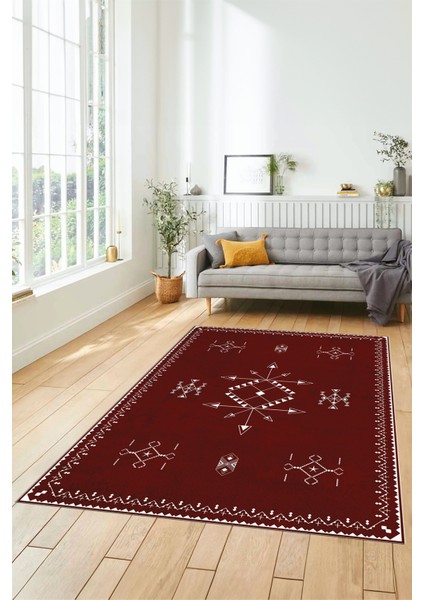 Dijital Kaymaz Yıkanabilir Iskandinav Desen Mutfak Yolluk Salon Halısı, Iskandinav-08-Bordo, modelleri