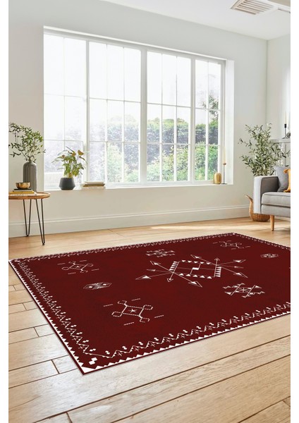 Dijital Kaymaz Yıkanabilir Iskandinav Desen Mutfak Yolluk Salon Halısı, Iskandinav-08-Bordo, fırsatları