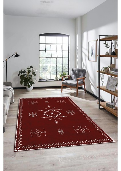 Dijital Kaymaz Yıkanabilir Iskandinav Desen Mutfak Yolluk Salon Halısı, Iskandinav-08-Bordo, indirimleri