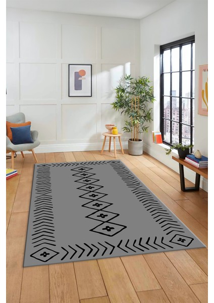 Dijital Kaymaz Yıkanabilir Iskandinav Mutfak Yolluk Salon Halısı, Iskandinav-03-Gri,