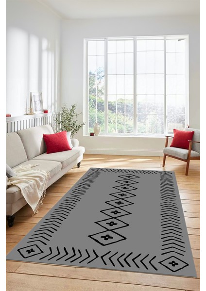 Dijital Kaymaz Yıkanabilir Iskandinav Mutfak Yolluk Salon Halısı, Iskandinav-03-Gri,