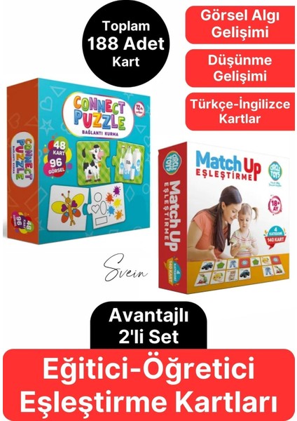 2'li Süper Avantajlı Eğitici Öğretici Eşleştirme Oyunu Puzzle Yapboz Kutulu Görsel Algı Motor Beceri