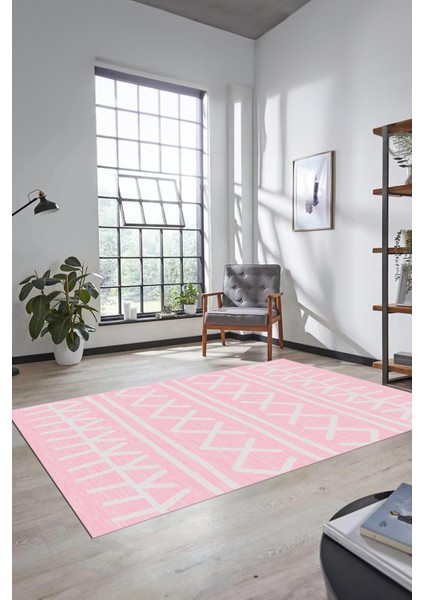 Dijital Kaymaz Yıkanabilir Iskandinav Tasarım Mutfak Yolluk Salon Halısı, Iskandinav-28-Pembe,