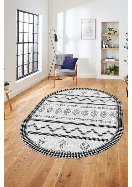 Dijital Kaymaz Yıkanabilir Iskandinav Desen Oval Mutfak Yolluk Salon Halısı, O-Iskandinav-27-Gri, modelleri