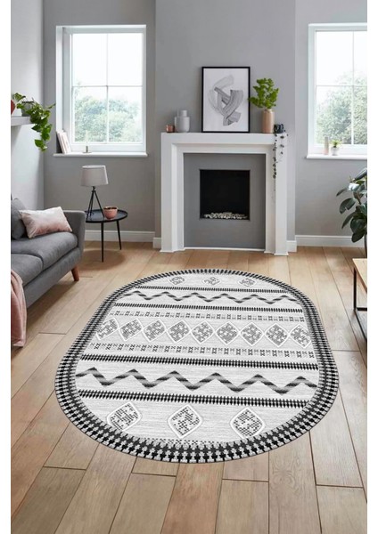 Dijital Kaymaz Yıkanabilir Iskandinav Desen Oval Mutfak Yolluk Salon Halısı, O-Iskandinav-27-Gri, indirimleri