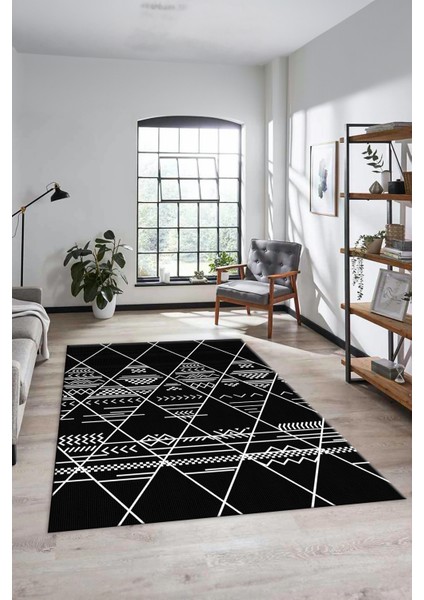 Iskandinav Desen Dijital Kaymaz Yıkanabilir Yolluk Koridor Salon Halısı, Iskandinav-20-Siyah, fiyatları