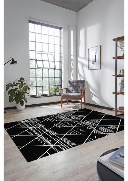 Iskandinav Desen Dijital Kaymaz Yıkanabilir Yolluk Koridor Salon Halısı, Iskandinav-20-Siyah, modelleri