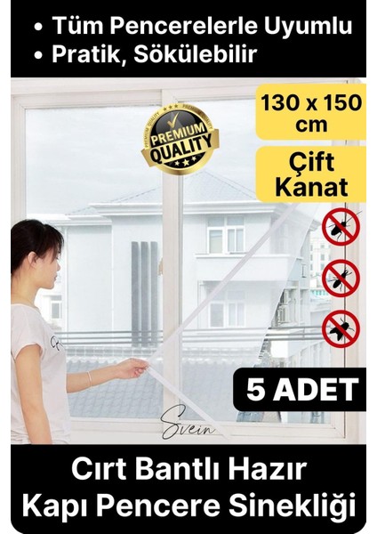 5 Adet Pratik Cam Pencere Kapı Uyumlu Çift Kanat Yırtılmaz Dayanıklı Kendinden Yapışkanlı Sineklik