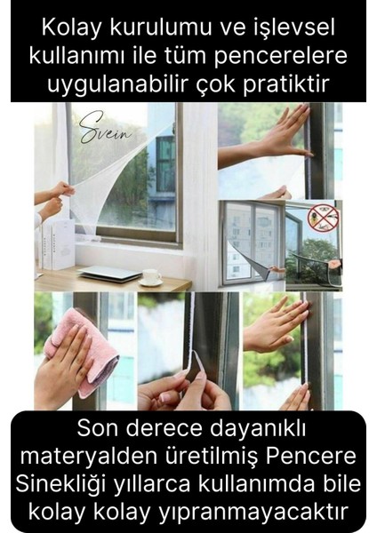 5 Adet Pratik Cam Pencere Kapı Uyumlu Çift Kanat Yırtılmaz Dayanıklı Kendinden Yapışkanlı Sineklik
