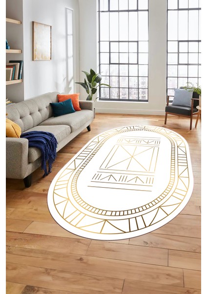 Dijital Ince Kaymaz Yıkanabilir Iskandinav Oval Mutfak Yolluk Salon Halısı, O-Iskandinav-09-Gold, modelleri